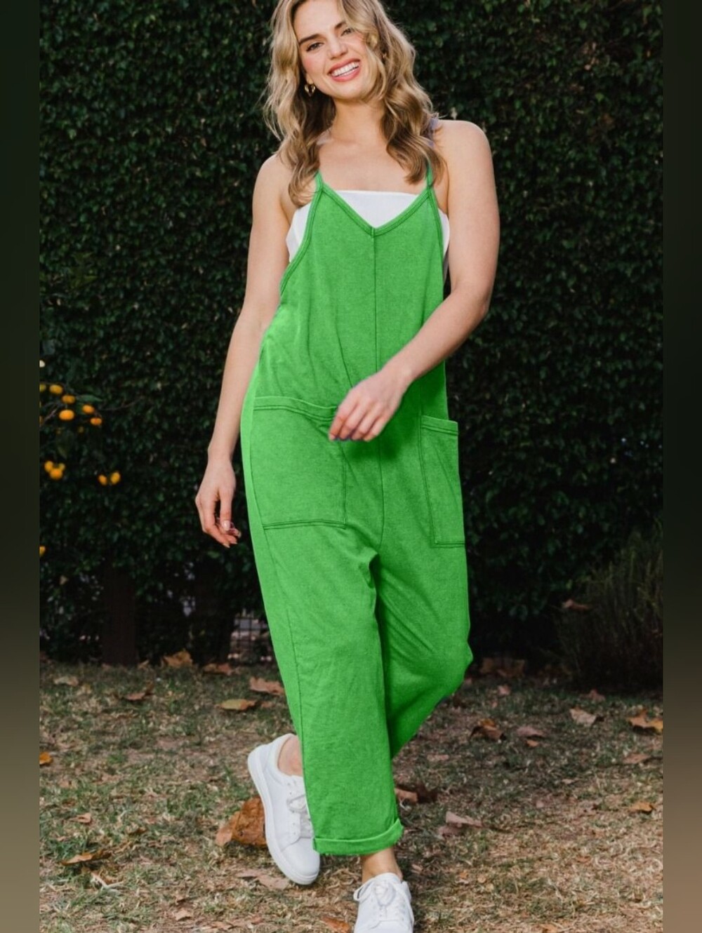Oddi Kelly Green Soft Jersey Knit Cotton Blend Jumpsuit